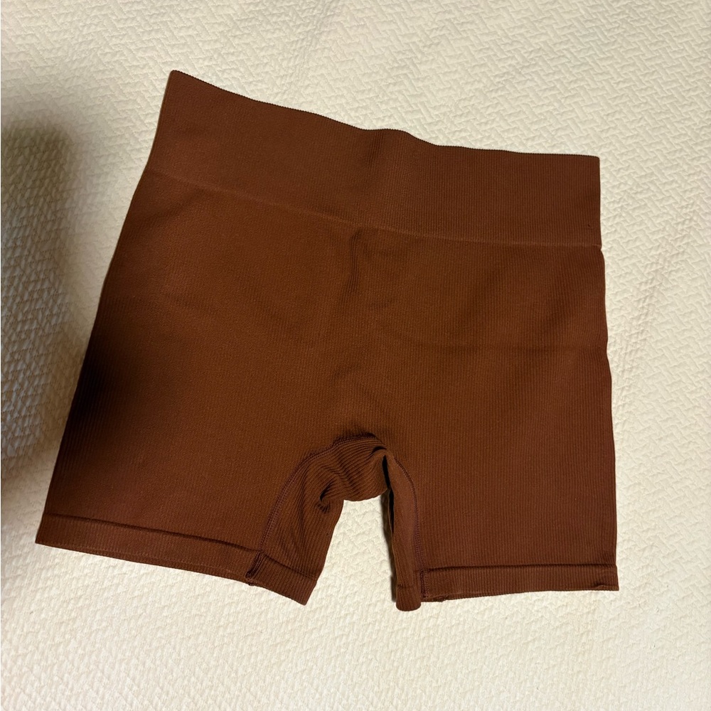 wild fable Ribbed High-Waist Bike Shorts in Brown